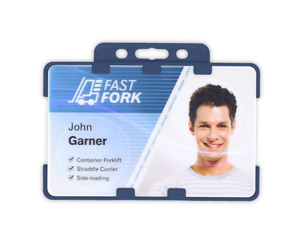 Dark Blue Dual-Sided BIOBADGE Open Faced ID Card Holders - Landscape (Pack of 100)