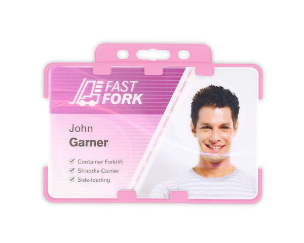 Pink Dual-Sided BIOBADGE Open Faced ID Card Holders - Landscape (Pack of 100)