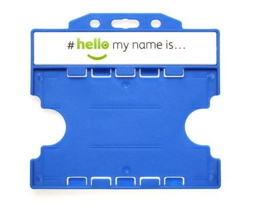 'Hello My Name Is' Light Blue Open-Faced Dual-Sided ID Card Holders - Landscape (Pack of 100)
