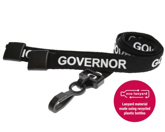 15mm Recycled Black Governor Lanyards with Plastic J Clip (Pack of 100)