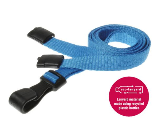 10mm Recycled Plain Light Blue Lanyards with Plastic J Clip (Pack of 100)