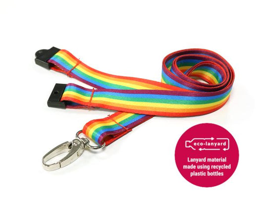 15mm Recycled Rainbow Lanyards with Metal Lobster Clip (Pack of 100)