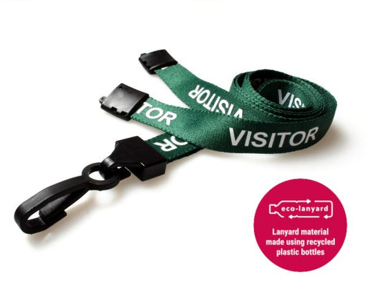 15mm Recycled Green Visitor Lanyards with Plastic J Clip (Pack of 100)