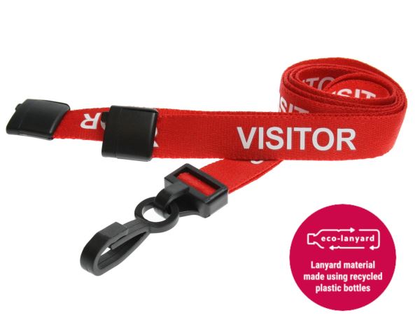 15mm Recycled Red Visitor Lanyards with Plastic J Clip (Pack of 100)