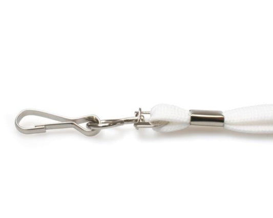 10mm White Tubular Breakaway Lanyards with Metal J-Clip (Pack of 100)