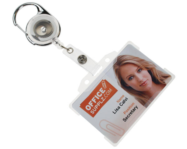 White Carabiner ID Badge Reels with Strap Clip (Pack of 50)