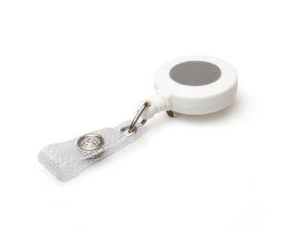 White Card Reels with Reinforced ID Straps with Silver Sticker (Pack of 50)