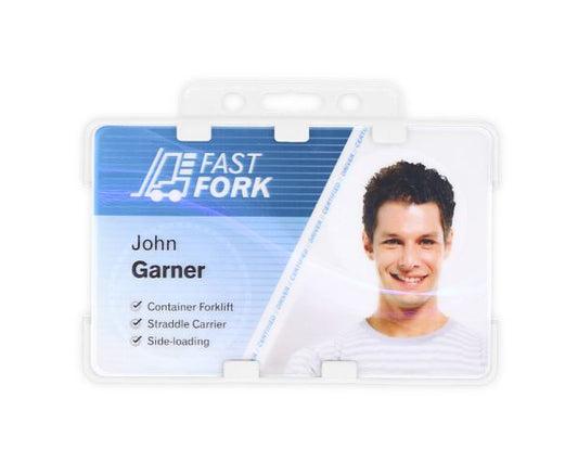 White Dual-Sided BIOBADGE Open Faced ID Card Holders - Landscape (Pack of 100)