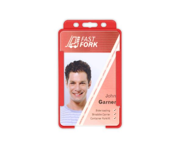 Red Single-Sided BIOBADGE Open Faced ID Card Holders - Portrait (Pack of 100)