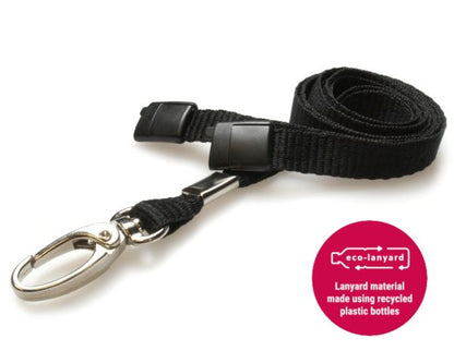 10mm Recycled Plain Black Lanyards with Metal Lobster Clip (Pack of 100)