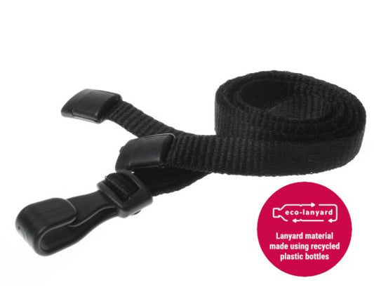 10mm Recycled Plain Black Lanyards with Plastic J Clip (Pack of 100)
