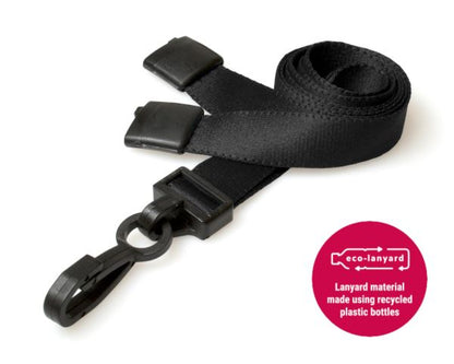 15mm Recycled Plain Black Lanyards with Plastic J Clip (Pack of 100)