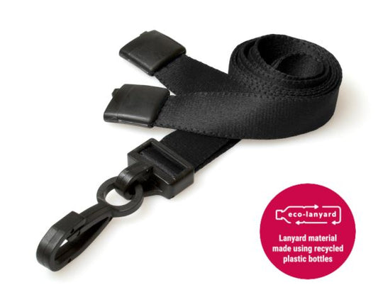 15mm Recycled Plain Black Lanyards with Plastic J Clip (Pack of 100)