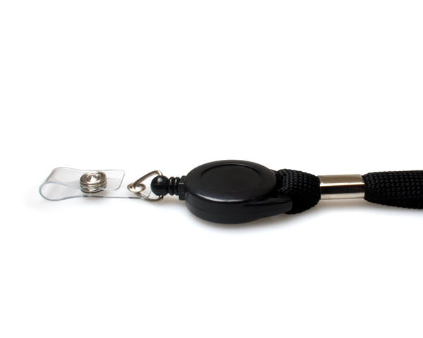 16mm Black Tubular Flexiweave Breakaway Lanyards with attached Mini Yoyo Card Reel & Clear Vinyl Strap (Pack of 50)