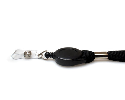 16mm Black Tubular Flexiweave Breakaway Lanyards with attached Mini Yoyo Card Reel & Clear Vinyl Strap (Pack of 50)