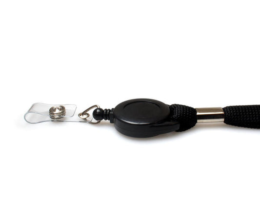 16mm Black Tubular Flexiweave Breakaway Lanyards with attached Mini Yoyo Card Reel & Clear Vinyl Strap (Pack of 50)