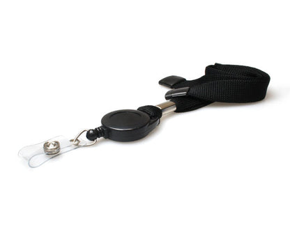 16mm Black Tubular Flexiweave Breakaway Lanyards with attached Mini Yoyo Card Reel & Clear Vinyl Strap (Pack of 50)
