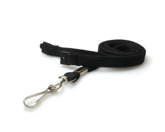 10mm Recycled Black Tubular Breakaway Lanyards with Metal J-Clip (Pack of 100)