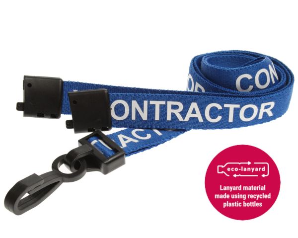 15mm Recycled Blue Contractor Lanyards with Plastic J Clip (Pack of 100)