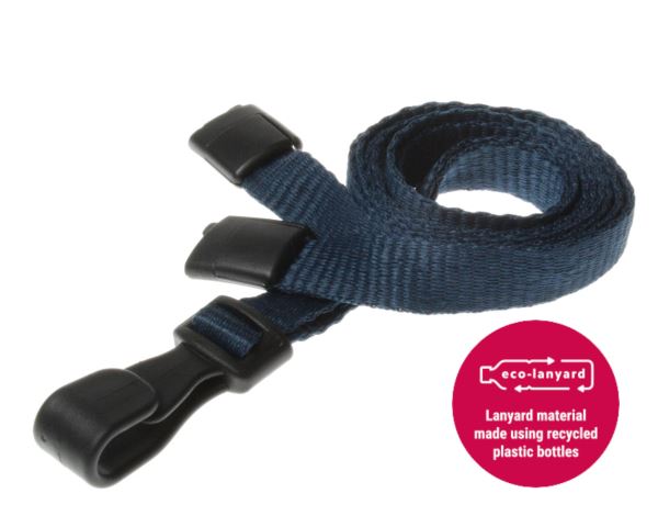 10mm Recycled Plain Dark Blue Lanyards with Plastic J Clip (Pack of 100)