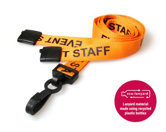 15mm Recycled Orange Event Staff Lanyards with Plastic J Clip (Pack of 100)