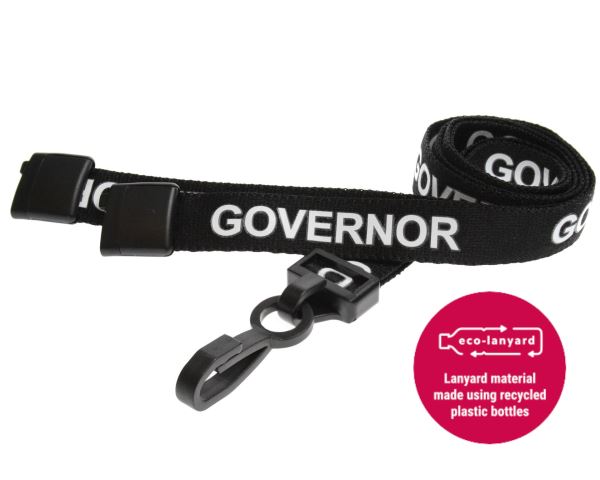 15mm Recycled Black Governor Lanyards with Plastic J Clip (Pack of 100)
