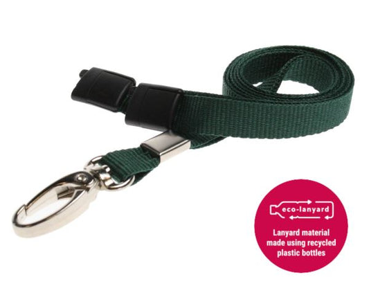 10mm Recycled Plain Dark Green Lanyards with Metal Lobster Clip (Pack of 100)