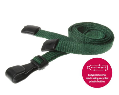 10mm Recycled Plain Dark Green Lanyards with Plastic J Clip (Pack of 100)