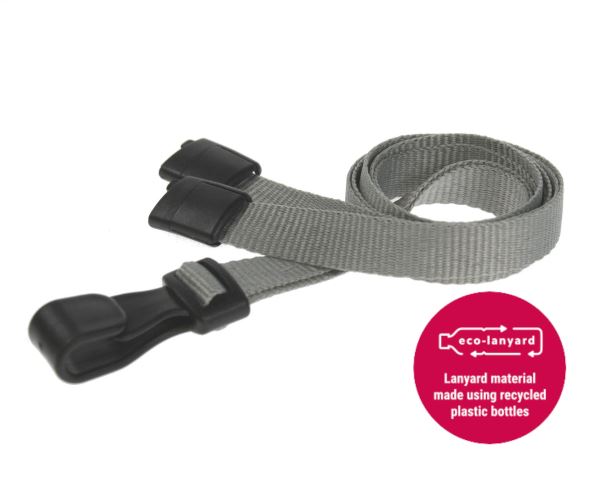 10mm Recycled Plain Grey Lanyards with Plastic J Clip (Pack of 100)