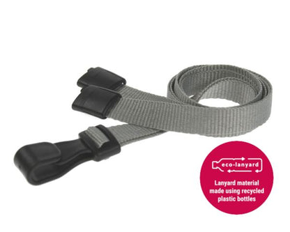10mm Recycled Plain Grey Lanyards with Plastic J Clip (Pack of 100)