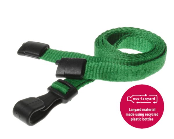 10mm Recycled Plain Light Green Lanyards with Plastic J Clip (Pack of 100)