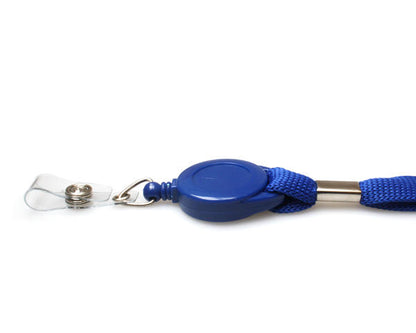 16mm Mid Blue Tubular Flexiweave Breakaway Lanyards with attached Mini Yoyo Card Reel & Clear Vinyl Strap (Pack of 50)