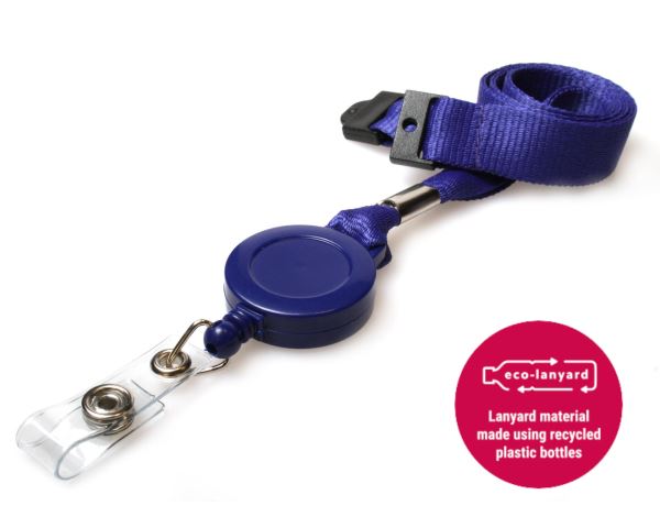 15mm Recycled Plain Navy Blue Lanyards with Card Reels (Pack of 50)