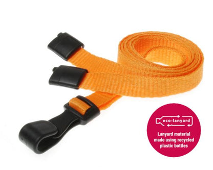 10mm Recycled Plain Orange Lanyards with Plastic J Clip (Pack of 100)