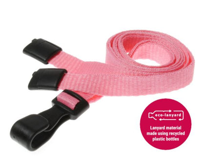 10mm Recycled Plain Pink Lanyards with Plastic J Clip (Pack of 100)