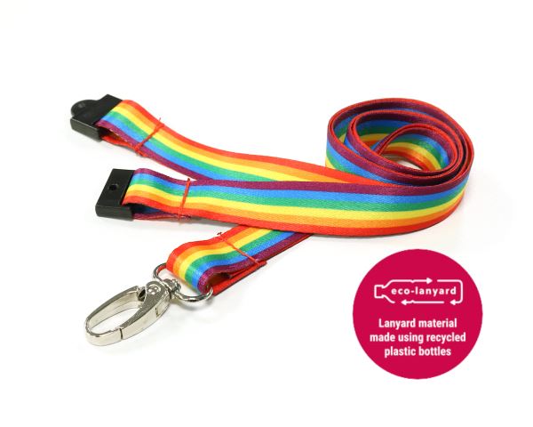 15mm Recycled Rainbow Lanyards with Metal Lobster Clip (Pack of 100)