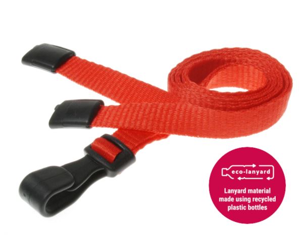10mm Recycled Plain Red Lanyards with Plastic J Clip (Pack of 100)