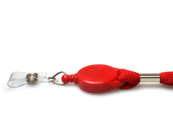 16mm Red Tubular Flexiweave Breakaway Lanyards with attached Mini Yoyo Card Reel & Clear Vinyl Strap (Pack of 50)