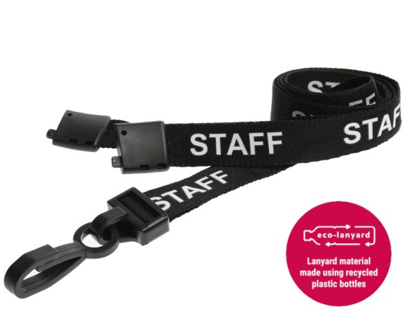 15mm Recycled Black Staff Lanyards with Plastic J Clip (Pack of 100)