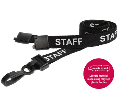 15mm Recycled Black Staff Lanyards with Plastic J Clip (Pack of 100)
