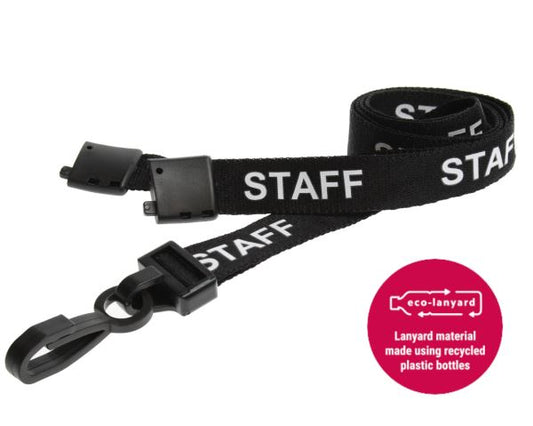 15mm Recycled Black Staff Lanyards with Plastic J Clip (Pack of 100)