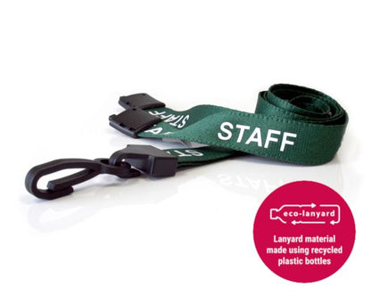 15mm Recycled Green Staff Lanyards with Plastic J Clip (Pack of 100)