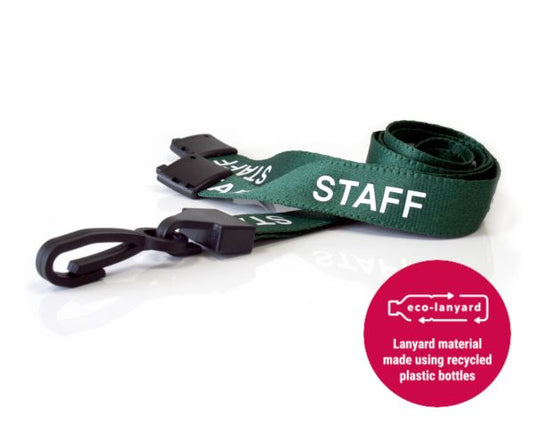 15mm Recycled Green Staff Lanyards with Plastic J Clip (Pack of 100)