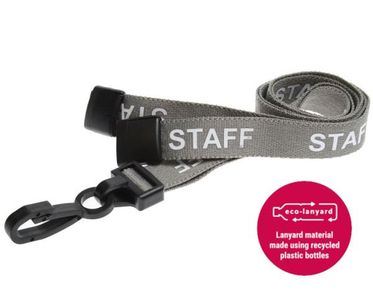 15mm Recycled Grey Staff Lanyards with Plastic J Clip (Pack of 100)