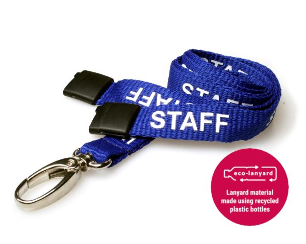 15mm Recycled Royal Blue Staff Lanyards with Metal Lobster Clip (Pack of 100)
