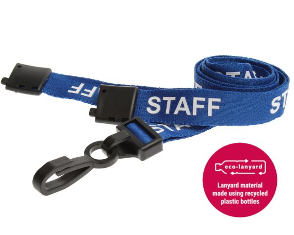 15mm Recycled Blue Staff Lanyards with Breakaway and Plastic J Clip (Pack of 100)