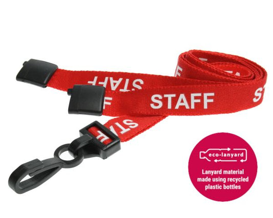 15mm Recycled Red Staff Lanyards with Plastic J Clip (Pack of 100)