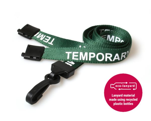 15mm Recycled Green Temporary Lanyards with Plastic J Clip (Pack of 100)