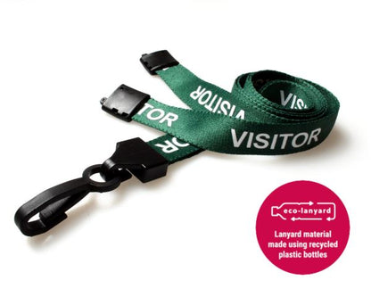 15mm Recycled Green Visitor Lanyards with Plastic J Clip (Pack of 100)