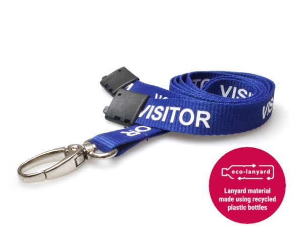 15mm Visitor Royal Blue Flat Woven BreakAway Lanyard with Metal Lobster Clip (Pack of 100)